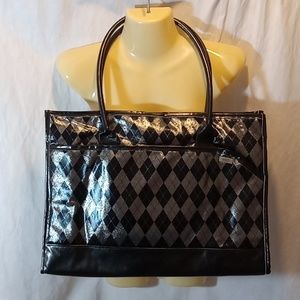 Glove It Large Tote Bag Metallic Silver Black Plaid